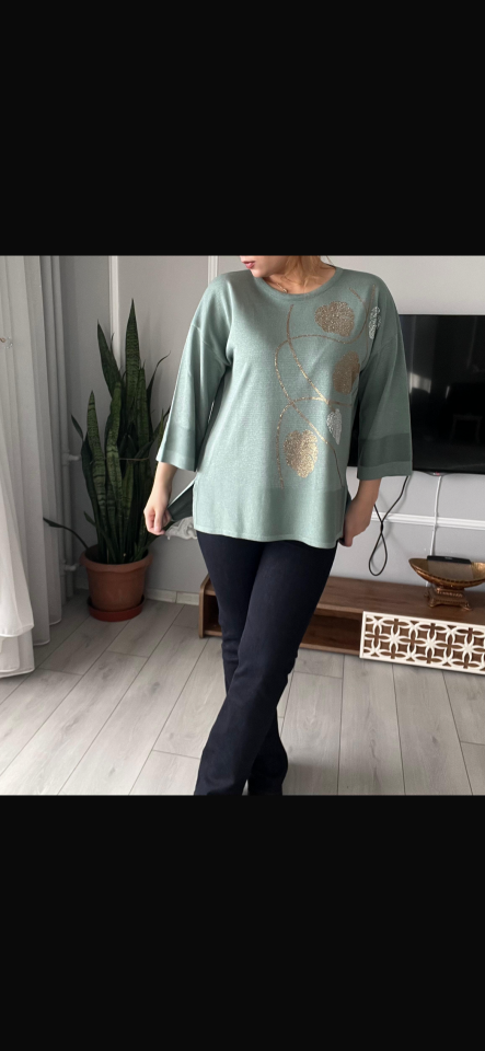 KENDİNDEN SİMLİ TAŞLI BLUZ