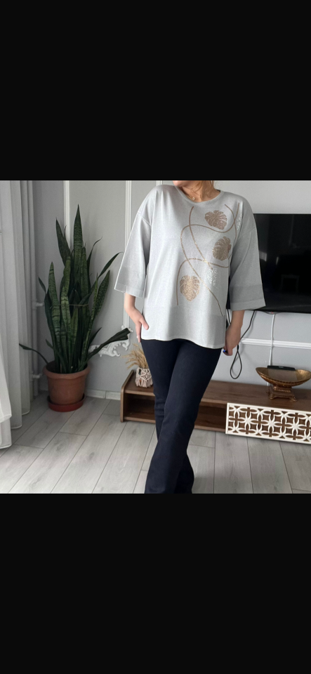 KENDİNDEN SİMLİ TAŞLI BLUZ