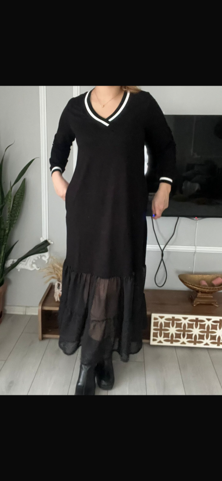 ŞİFON DETAYLI RİBANALI ELBİSE