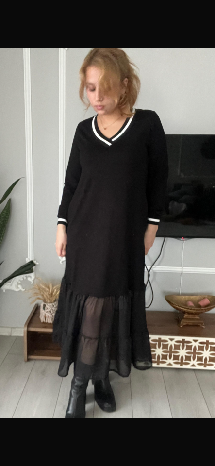 ŞİFON DETAYLI RİBANALI ELBİSE