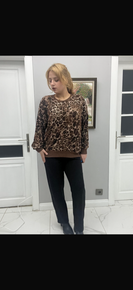 Leopar desen yumoş bluz