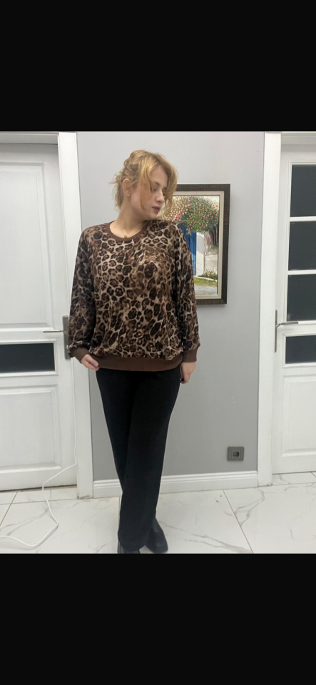 Leopar desen yumoş bluz