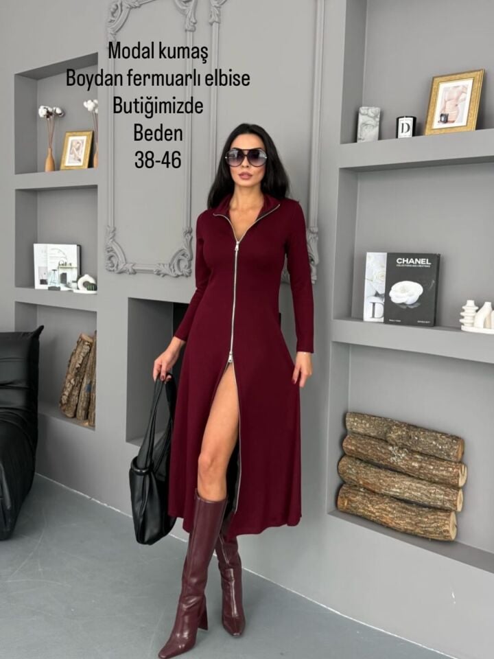 Modal Boydan fermuarlı elbise